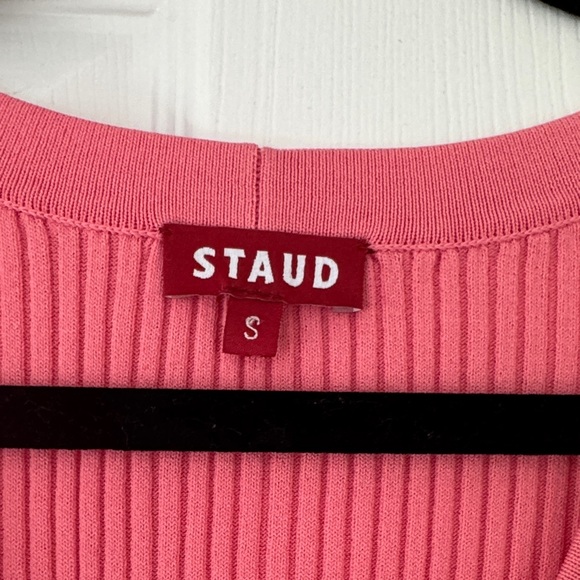 STAUD Coral Pink/White Shoko Ribbed Midi Dress - Small - Picture 5 of 5